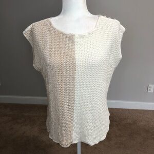 Vintage Its Pure Gould Knit Sleeveless Top Shirt Color Block Neutrals White Tan